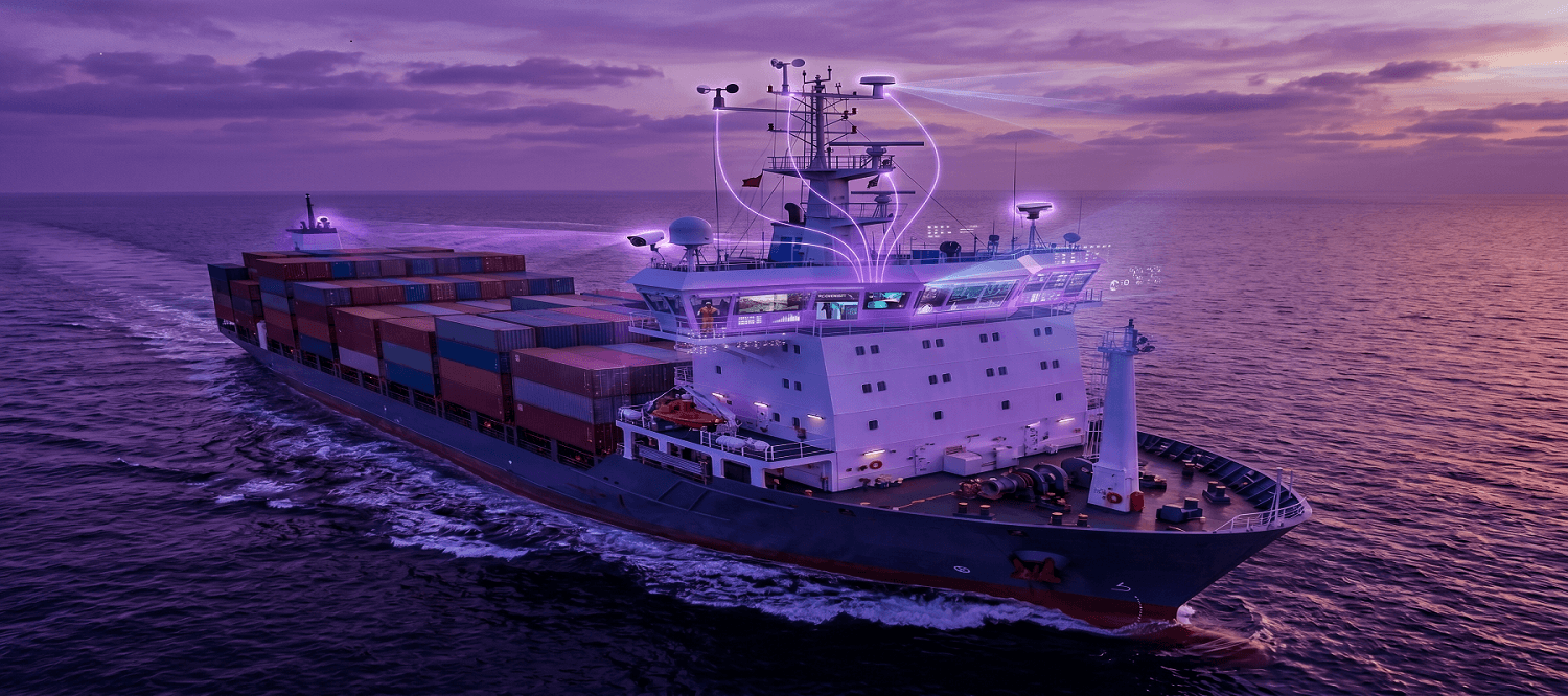 Aerial view of a cargo ship on the ocean